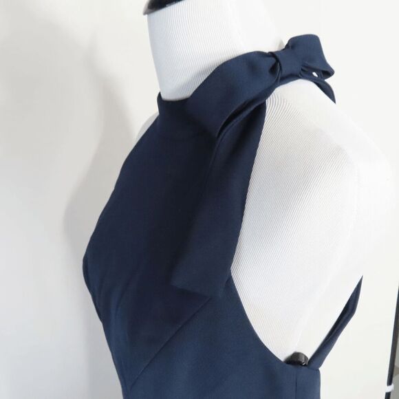 After Six Style 6827 Midnight Navy Crepe Bow-Neck Open-Back Trumpet Gown 14 - Picture 7 of 12